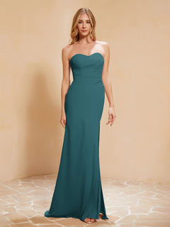 Strapless Long Sheath Chiffon Gown with Slit Peacock