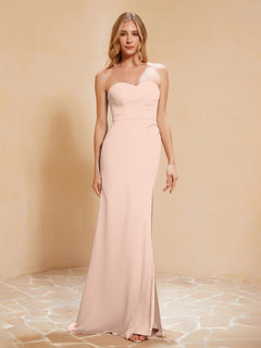 Strapless Long Sheath Chiffon Gown with Slit Pearl Pink
