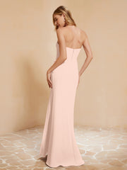 Strapless Long Sheath Chiffon Gown with Slit Pearl Pink