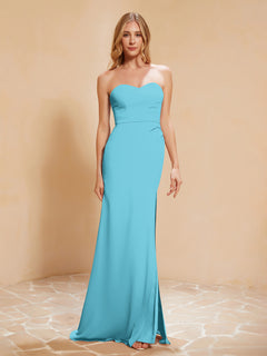 Strapless Long Sheath Chiffon Gown with Slit Pool