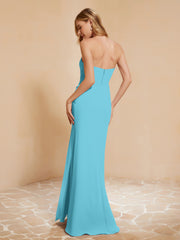 Strapless Long Sheath Chiffon Gown with Slit Pool