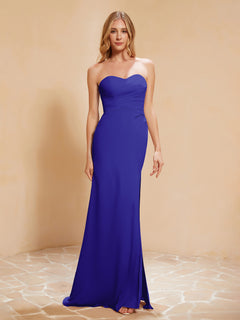 Strapless Long Sheath Chiffon Gown with Slit Royal Blue