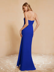 Strapless Long Sheath Chiffon Gown with Slit Royal Blue