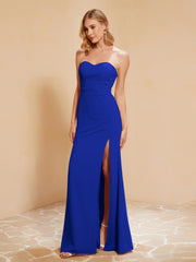 Strapless Long Sheath Chiffon Gown with Slit Royal Blue