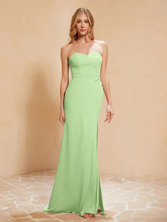 Strapless Long Sheath Chiffon Gown with Slit Sage