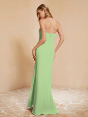 Strapless Long Sheath Chiffon Gown with Slit Sage