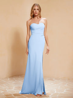 Strapless Long Sheath Chiffon Gown with Slit Sky Blue