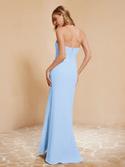 Strapless Long Sheath Chiffon Gown with Slit Sky Blue