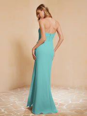 Strapless Long Sheath Chiffon Gown with Slit Spa