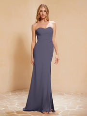 Strapless Long Sheath Chiffon Gown with Slit Stormy