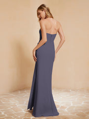 Strapless Long Sheath Chiffon Gown with Slit Stormy