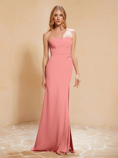 Strapless Long Sheath Chiffon Gown with Slit Sunset