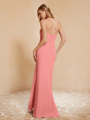 Strapless Long Sheath Chiffon Gown with Slit Sunset