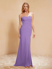Strapless Long Sheath Chiffon Gown with Slit Tahiti