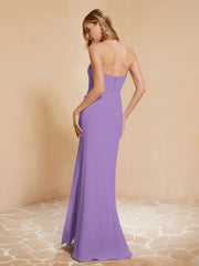 Strapless Long Sheath Chiffon Gown with Slit Tahiti