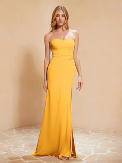 Strapless Long Sheath Chiffon Gown with Slit Tangerine