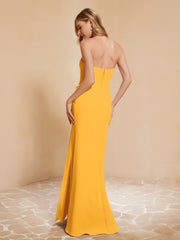 Strapless Long Sheath Chiffon Gown with Slit Tangerine