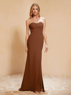 Strapless Long Sheath Chiffon Gown with Slit Terracotta