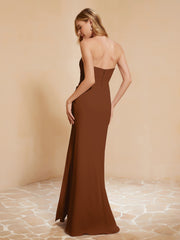 Strapless Long Sheath Chiffon Gown with Slit Terracotta