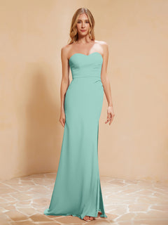 Strapless Long Sheath Chiffon Gown with Slit Turquoise