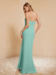 Strapless Long Sheath Chiffon Gown with Slit Turquoise
