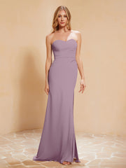 Strapless Long Sheath Chiffon Gown with Slit Vintage Mauve