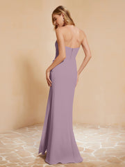 Strapless Long Sheath Chiffon Gown with Slit Vintage Mauve