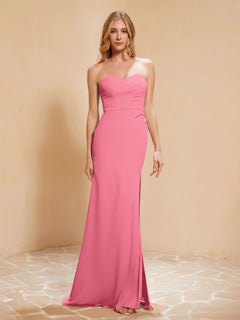 Strapless Long Sheath Chiffon Gown with Slit Watermelon
