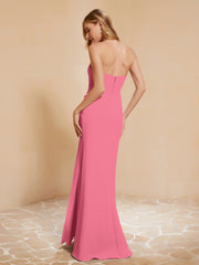 Strapless Long Sheath Chiffon Gown with Slit Watermelon