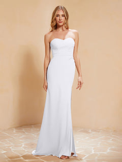 Strapless Long Sheath Chiffon Gown with Slit White