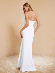 Strapless Long Sheath Chiffon Gown with Slit White