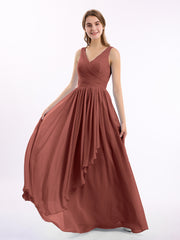 CASCADE SKIRT Long Chiffon Gowns with V Neck Terracotta