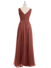 CASCADE SKIRT Long Chiffon Gowns with V Neck Terracotta