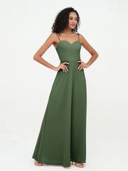 Spaghetti Straps Long Chiffon Dresses Olive Green