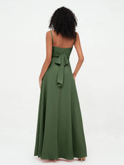 Spaghetti Straps Long Chiffon Dresses Olive Green
