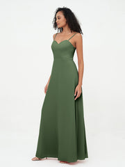 Spaghetti Straps Long Chiffon Dresses Olive Green