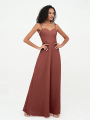 Spaghetti Straps Long Chiffon Dresses Terracotta