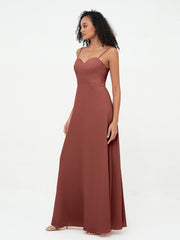 Spaghetti Straps Long Chiffon Dresses Terracotta