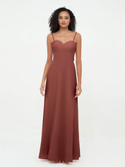 Spaghetti Straps Long Chiffon Dresses Terracotta