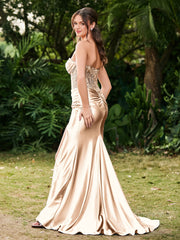 Strapless Sweep/Brush Train Maxi Dress with Slit Champagne
