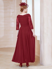 V-Neck Floor-Length Chiffon Lace Dress Burgundy