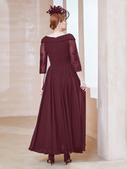 V-Neck Floor-Length Chiffon Lace Dress Cabernet