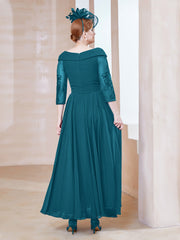 V-Neck Floor-Length Chiffon Lace Dress Ink Blue Plus Size