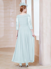 V-Neck Floor-Length Chiffon Lace Dress Mist