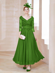 V-Neck Floor-Length Chiffon Lace Dress Moss Plus Size