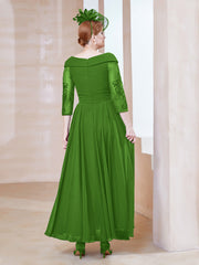 V-Neck Floor-Length Chiffon Lace Dress Moss Plus Size
