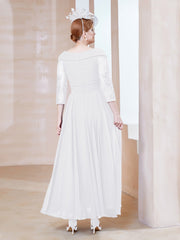 V-Neck Floor-Length Chiffon Lace Dress White