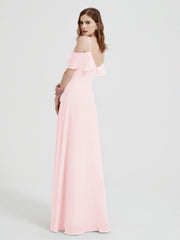 V-neck Chiffon Bridesmaid Dress with Ruffles Blushing Pink