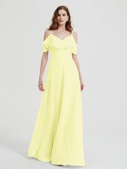 V-neck Chiffon Bridesmaid Dress with Ruffles Daffodil