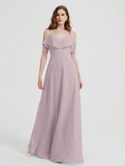 V-neck Chiffon Bridesmaid Dress with Ruffles Dusk